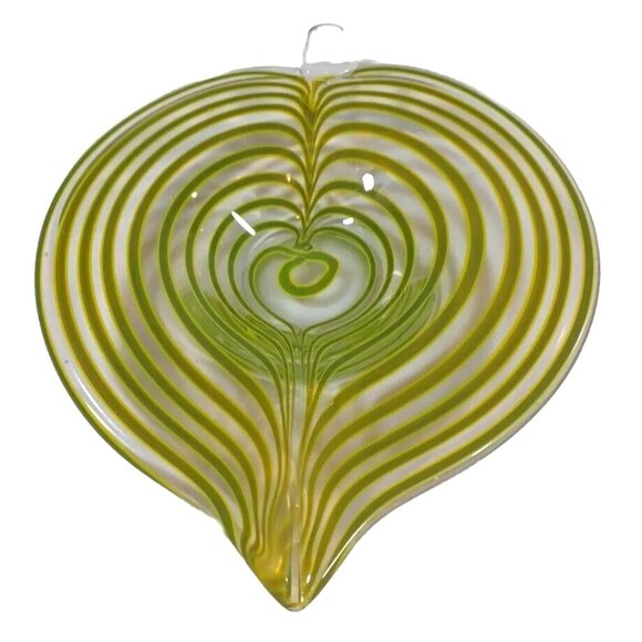 Mid Century Murano Centerpiece Bowl Tyra Lundgren Leaf Stripes Green Yellow - Picture 4 of 16